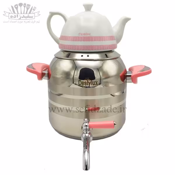 کتری و قوری استیل دستی لوکس دسته صورتی 5 لیتری