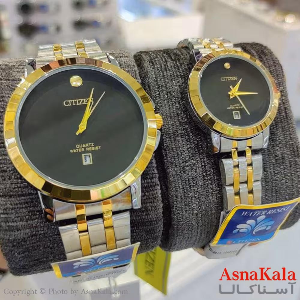 ساعت ست زنانه و مردانه سیتیزن بافری موتورکوارتز دورنگ رنگ ثابت وضدآب  کد WTCH11143W