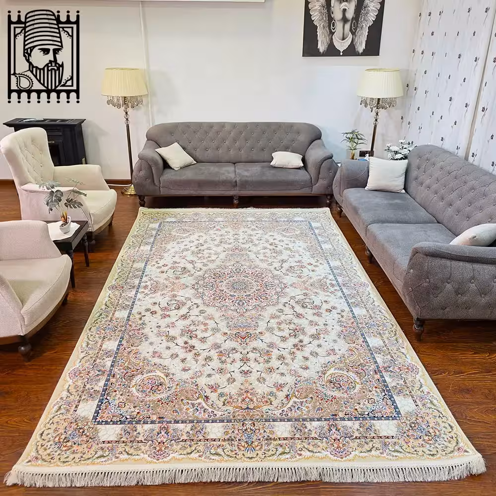 فرش 1200 شانه طرح لارا کرم حاشیه کرم