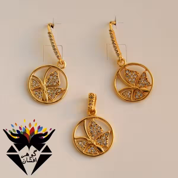 نیم ست استیل طلایی طرح پروانه کد NS_1038