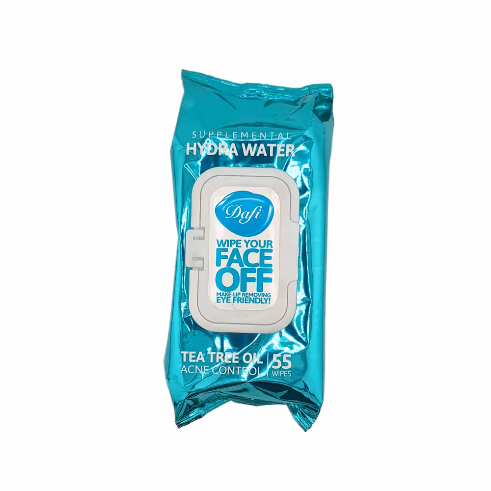 دستمال مرطوب درب دار پاک کننده چشم و صورت 55 عددی مدل hydra water برند دافی