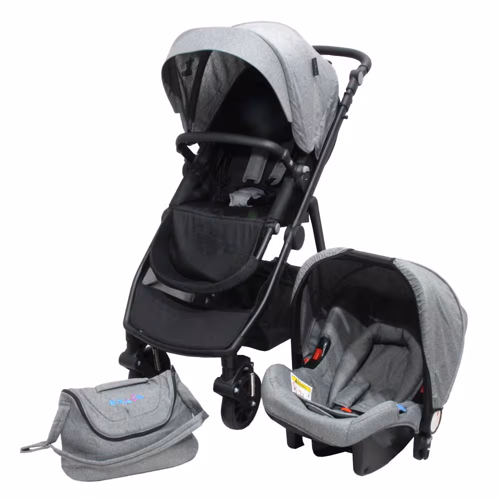 ست کالسکه کریر و ساک لوازم طوسی مدل دلوکس بیبی فورلایف BABY4LIFE 6800