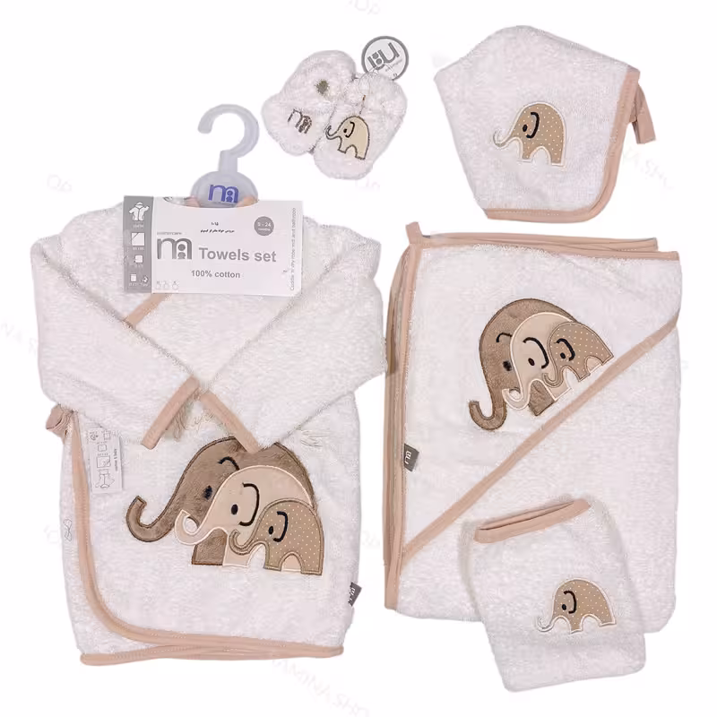ست حوله نوزاد 5 تکه طرح فیل ها مادرکر Mothercare