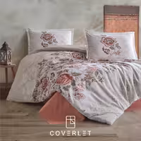 روتختی بژ قرمز طرح گل و برگ دونفره کاوری مدل Minda