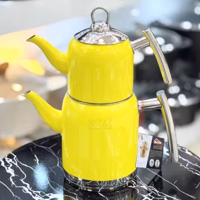 کتری قوری استیل نزاز زرد