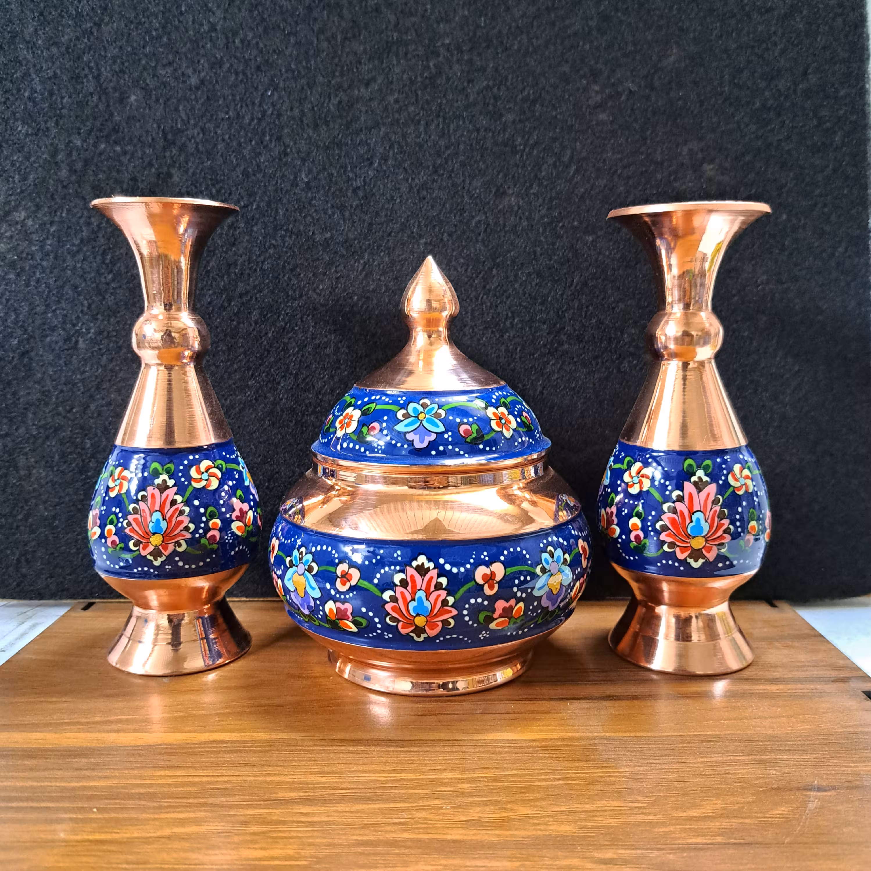 ست گلدان و قندان مس و پرداز با کیفیت عالی 