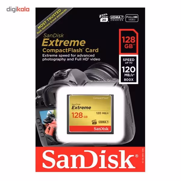 کارت حافظه CompactFlash سن دیسک مدل Extreme سرعت 800X 120MBps ظرفیت 128 گیگابایت