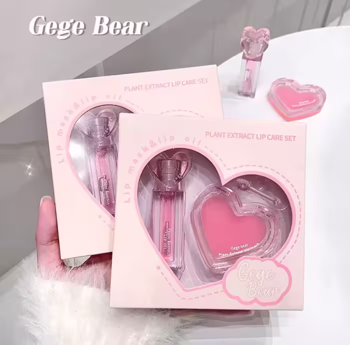 ست مراقبت لب قلبی gege bear ماسک لب قلبی روغن لب قلبی