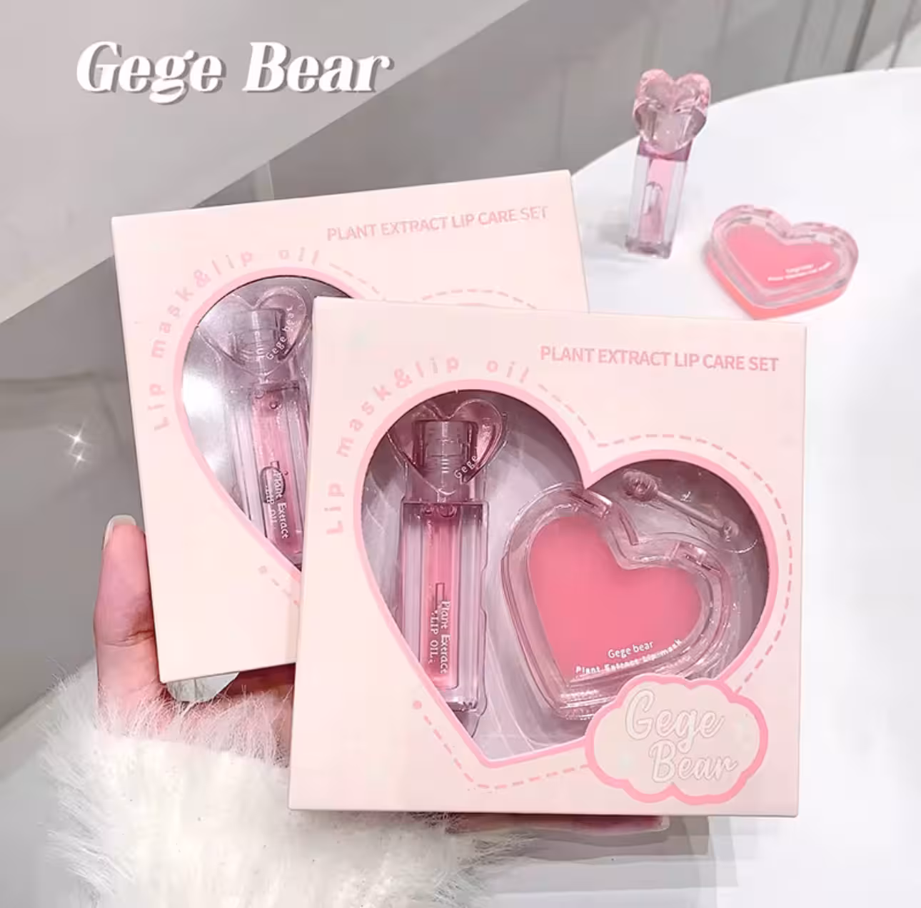 ست مراقبت لب قلبی gege bear ماسک لب قلبی روغن لب قلبی