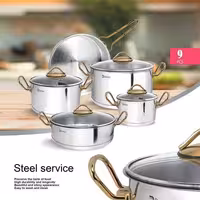 سرویس قابلمه استیل 9 پارچه دستی لوکس مات دسته طلایی