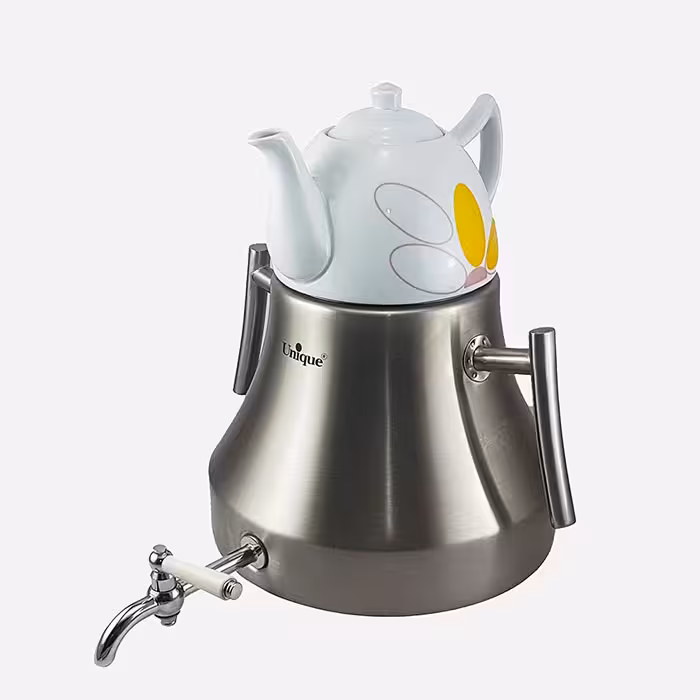 کتری استیل 5 لیتر و قوری چینی یونیک کد UN-7201