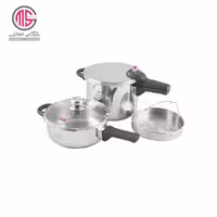 زودپز دو قلو پارس استیل 3 و 6 لیتری با درب پیرکس و سبد بخارپز