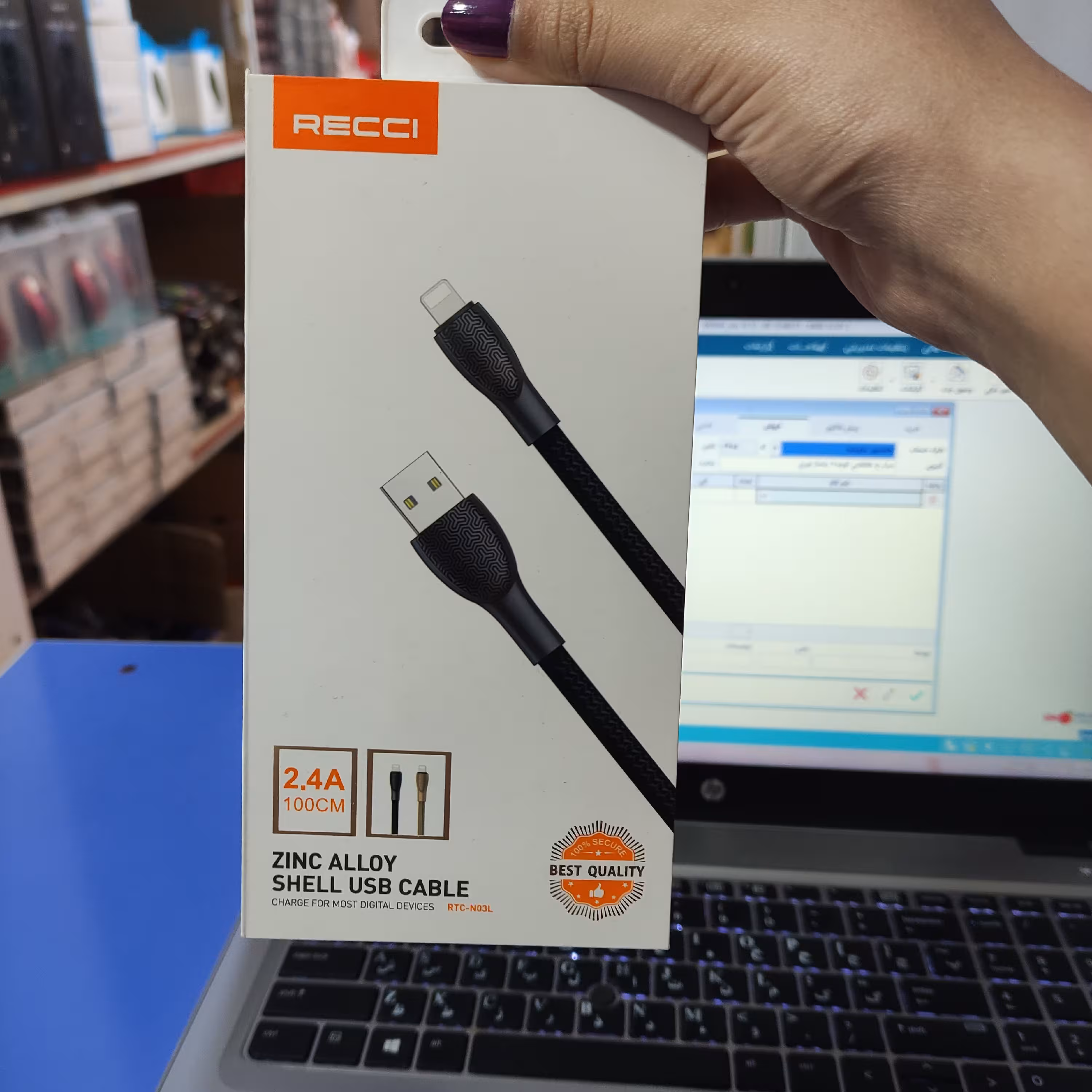 کابل شارژر آیفون 2.4آمپر،یک متر Recci