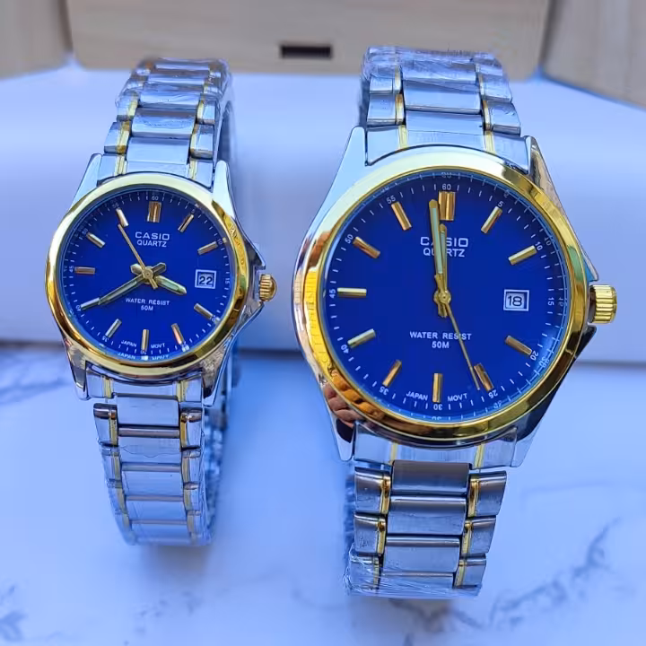 ست ساعت زنانه مردانه کاسیو نقره ای طلایی