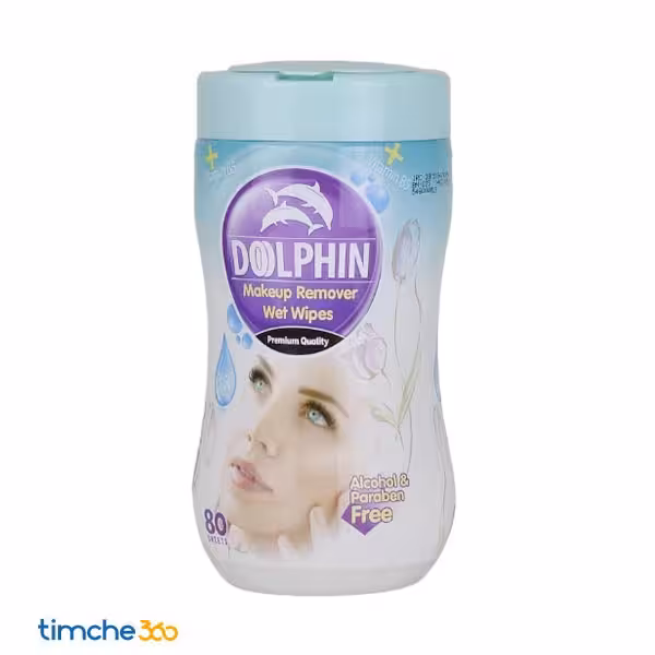 دستمال مرطوب صورت دلفین استوانه ای بزرگسال بسته 80 عددی