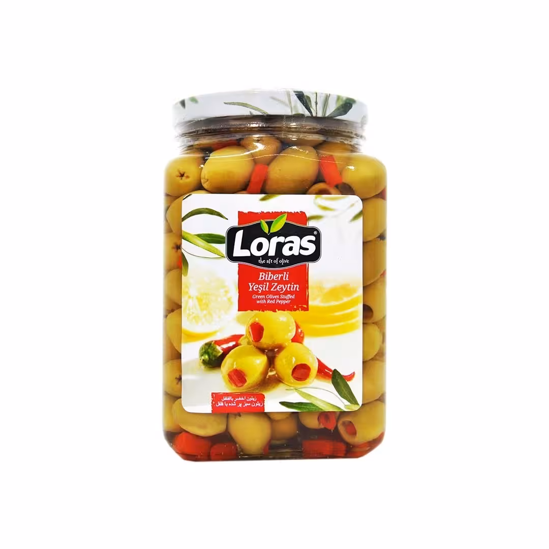 زیتون مغز فلفلی لوراس ترکیه 900 گرمی خالص