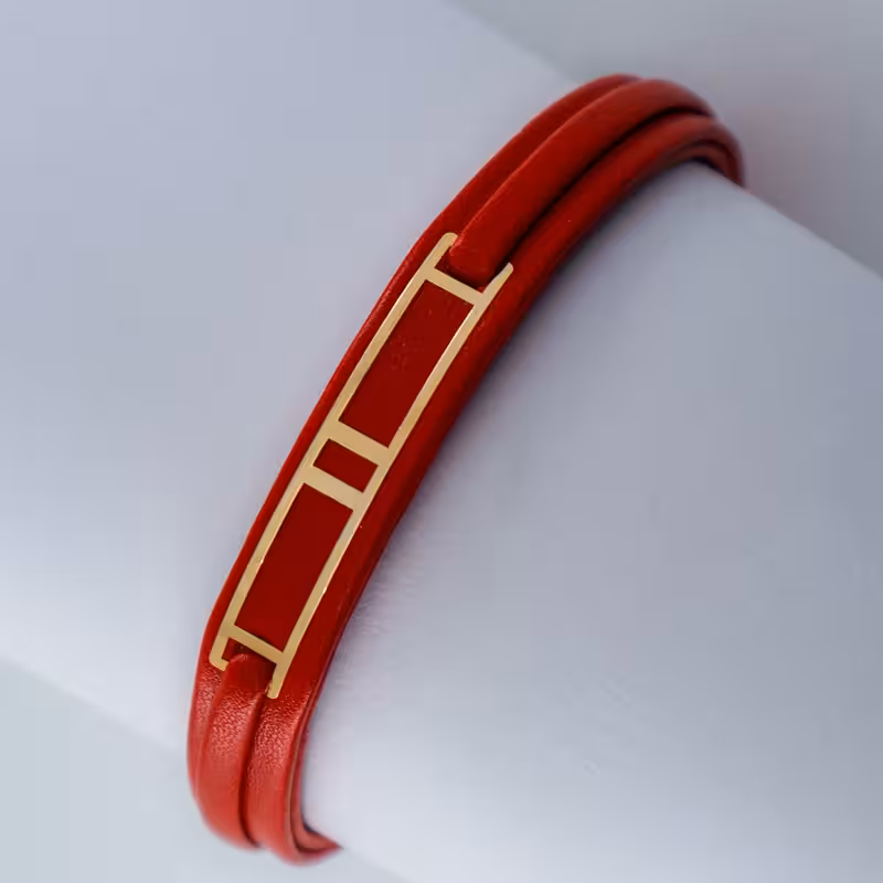 دستبند چرم قرمز پلاک لیزری