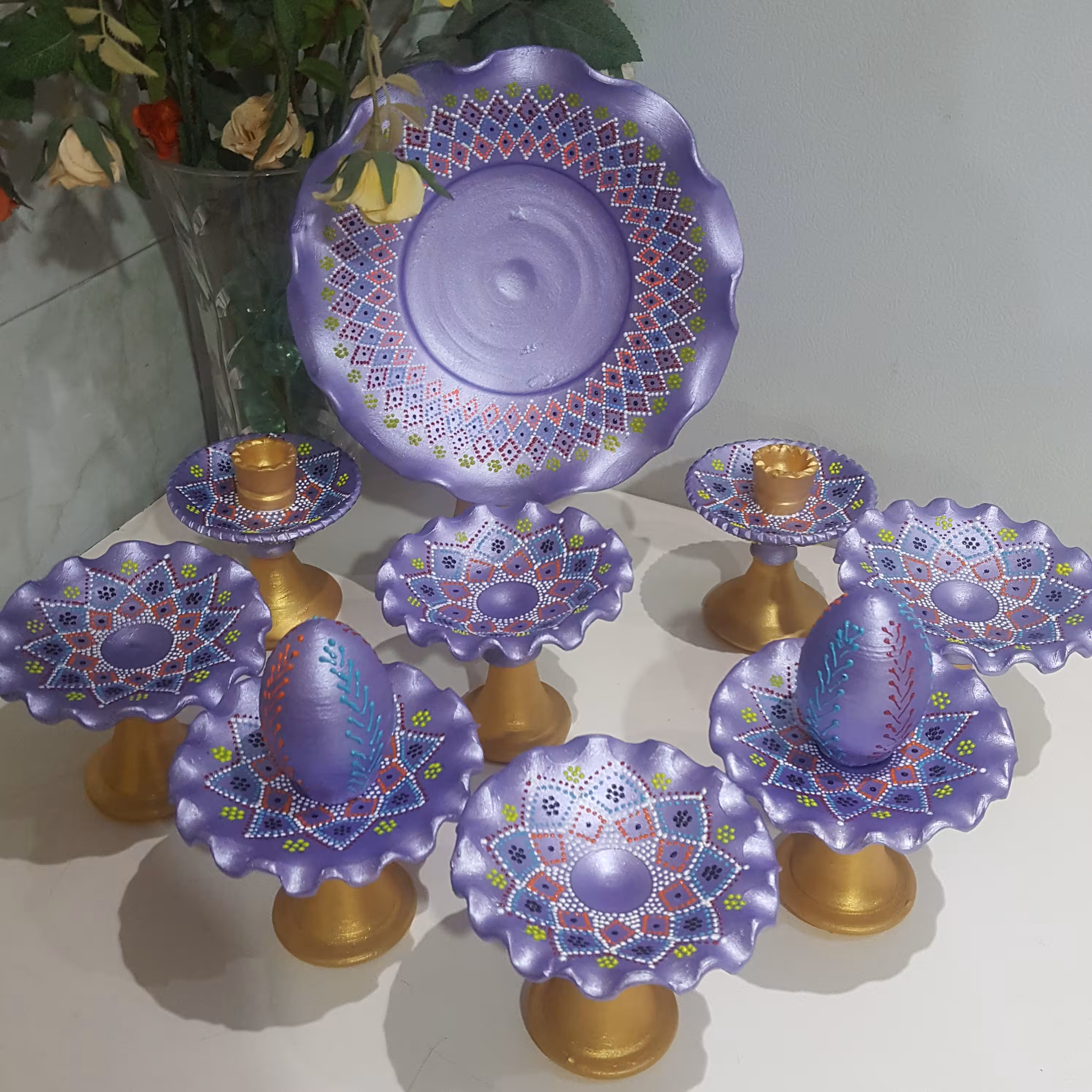  هفت سین سفالی رنگ یاسی  (پس کرایه)