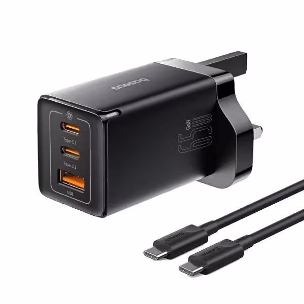 شارژر دیواری 65 وات بیسوس مدل CCGAN65UK به همراه کابل USB-C | کالا مکس