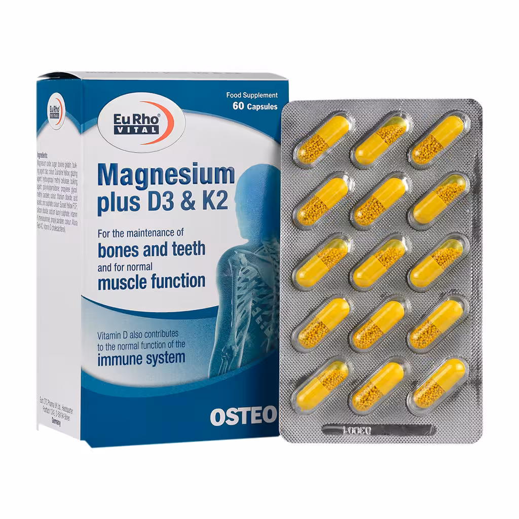 کپسول منیزیم پلاس D3 و K2 یوروویتال 60عدد | Eurho Vital Magnesium Plus D3 And K2