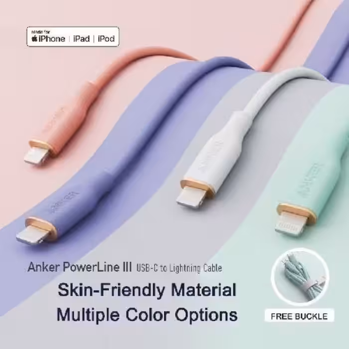 کابل تبدیل USB-C به لایتنینگ انکر مدل Power Line III Flow A8662 طول 0.9 متر