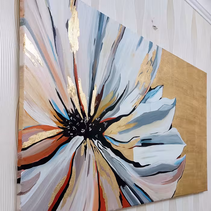 تابلو نقاشی ورق طلا طرح گل دکوراتیو کد 0189