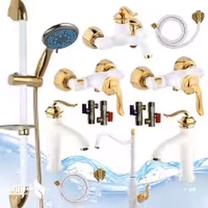 ست کامل13عددی بامبو سفیدطلایی با علم دوش یونیکا با پیسوار