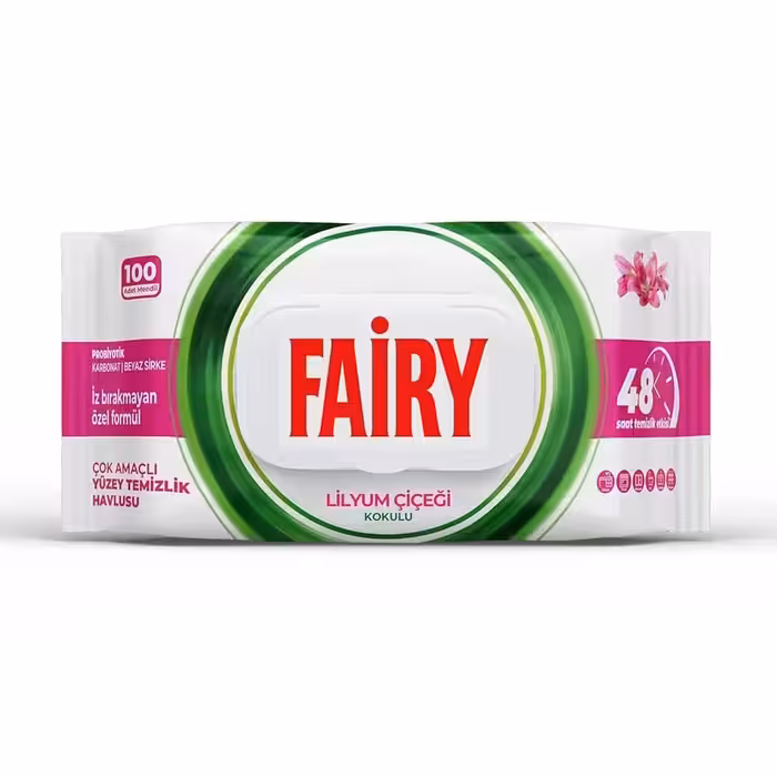 دستمال مرطوب پاک کننده سطوح چند منظوره فیری رایحه گل لیلیوم بسته 100 عددی
