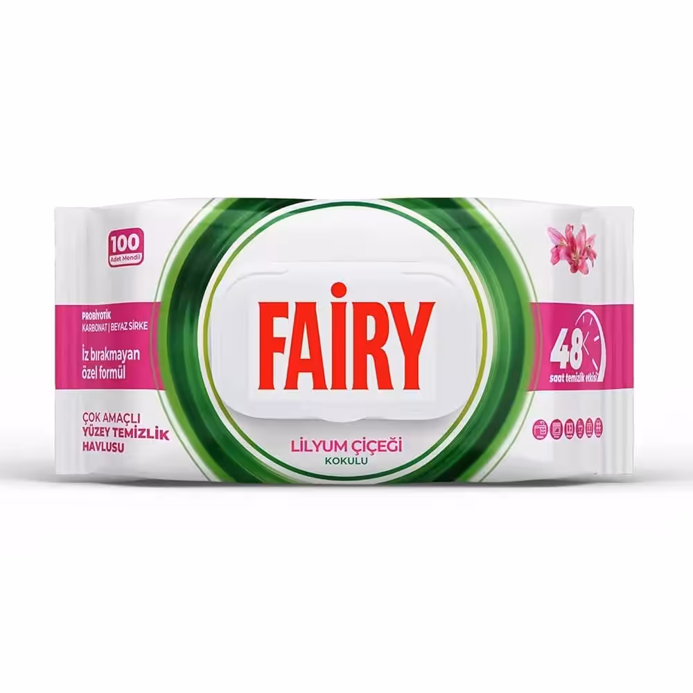 دستمال مرطوب پاک کننده سطوح چند منظوره فیری رایحه گل لیلیوم بسته 100 عددی