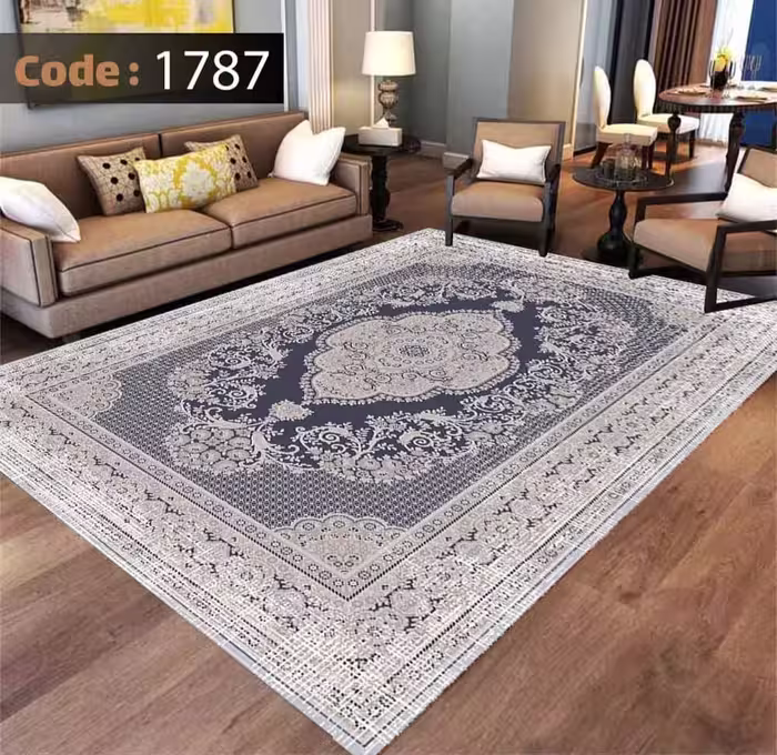 کاورفرش روفرشی دورکشدار گوشه لیفه ای طوسی کرم کد 1787
