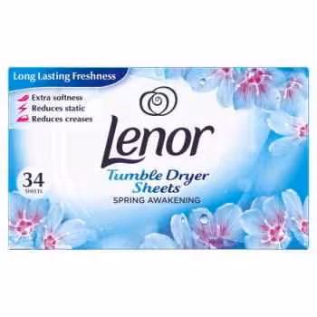دستمال خوشبو کننده لباس با رایحه بهاری لنور Lenor مدل Tumble Dryer Sheets بسته 34 عددی