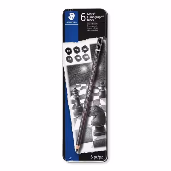 ست مداد استدلر مدل لوموگراف staedtler mars lumogragh black بدنه مشکی بسته 6 عددی
