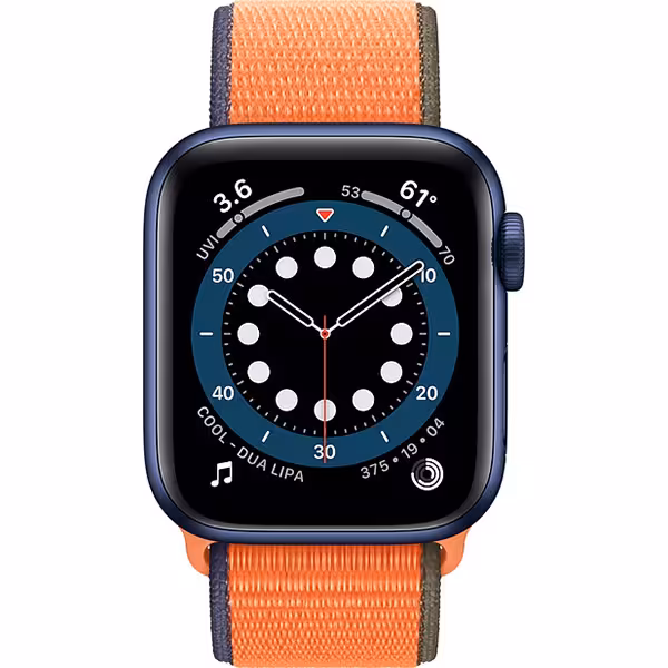 سری 6 آلومینیوم 44 میلیمتری مردانه قاب آبی با بند اسپرت لوپ نارنجی - Hiapple.ir