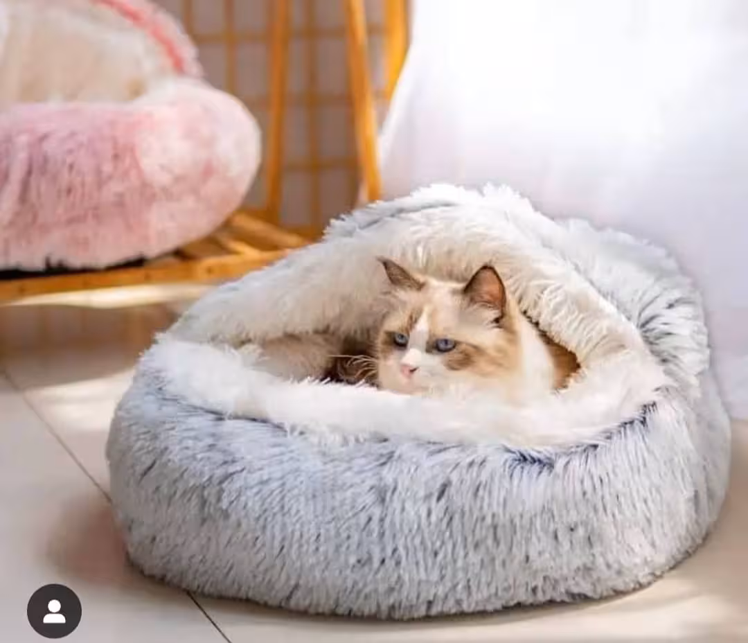 تخت خواب گربه کلاهدار آرام، تخت گربه سگ نیمه بسته با روکش گرد، کوسن حیوان خانگی نوازشگر خودگرم شونده، خانه تخت خواب بچه گربه توله سگ کرکی گرم و راحت 16 در 7 اینچ، قهوه ای - تهران فوری