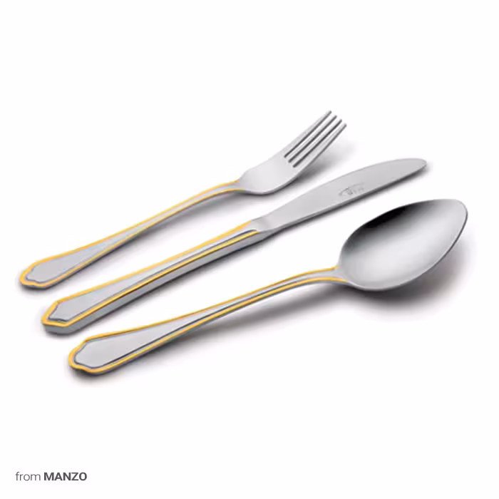 سرویس قاشق و چنگال 116 پارچه ناب استیل مدل ونیز طلایی