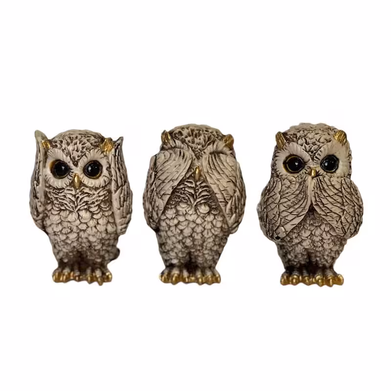 مجسمه جغد کر و کور و لال مجموعه 3 عددی