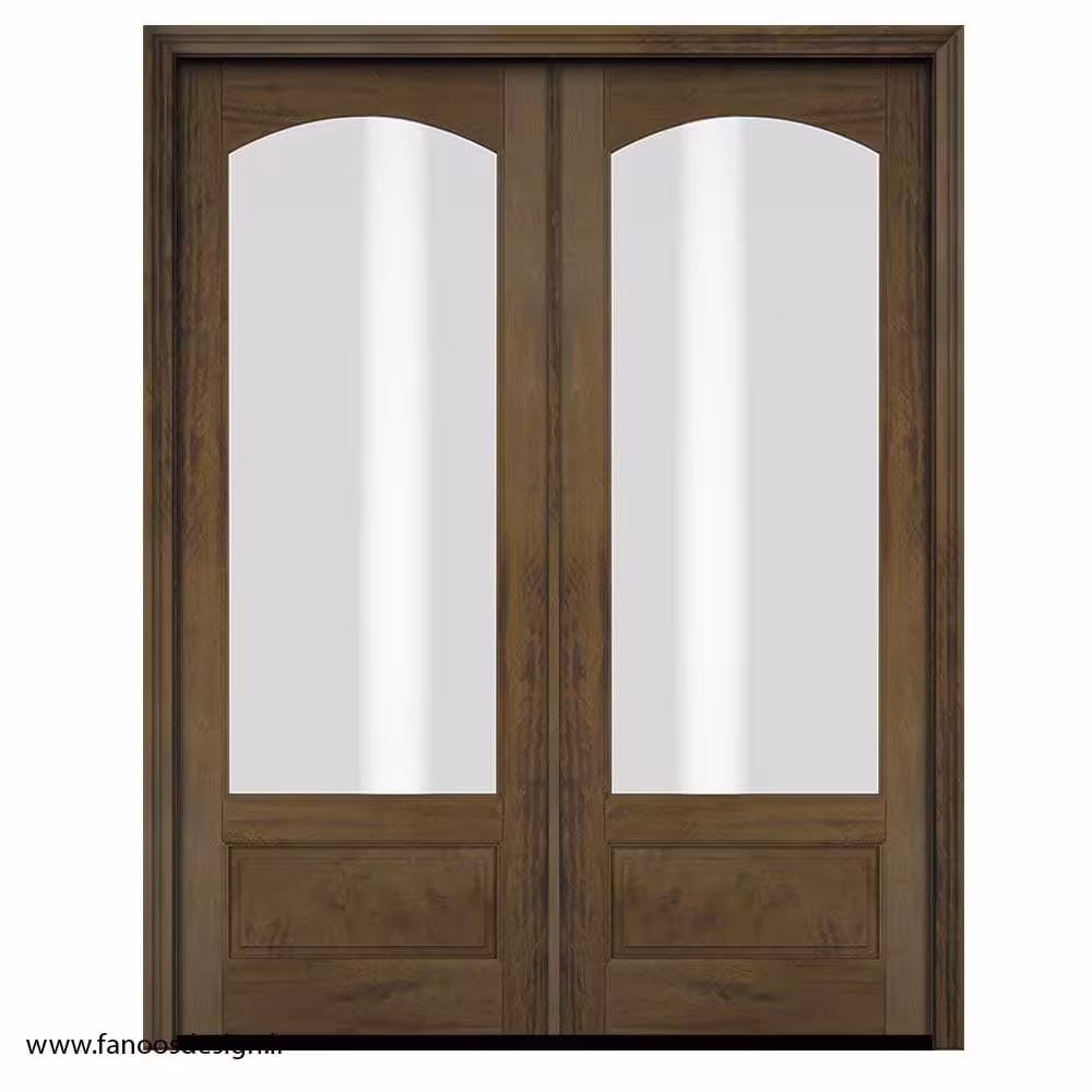 درب شیشه‌دار چوبی با رنگ طبیعی گردو کد 1180