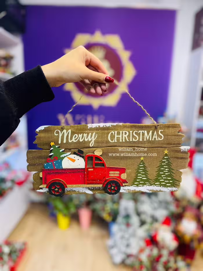 تابلو چوبی آدم برفی کریسمس merry christmas