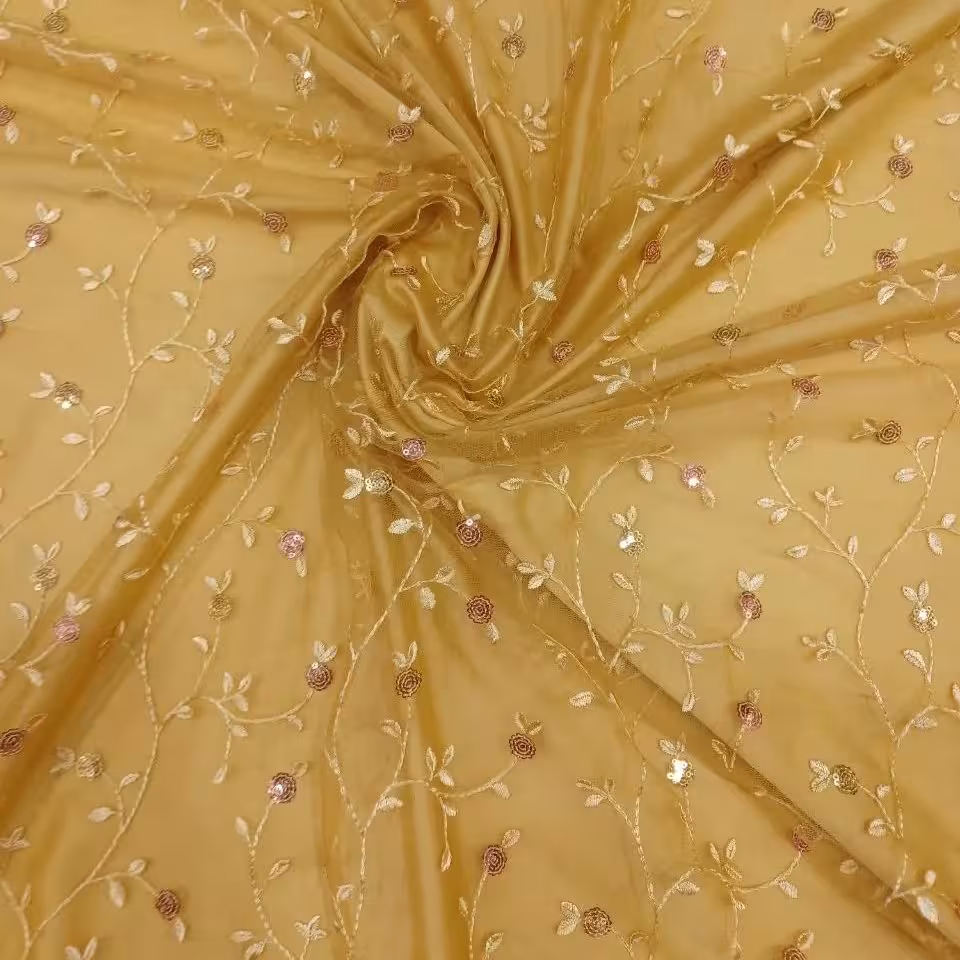 پارچه دانتل گلدوزی شده طرح درختی