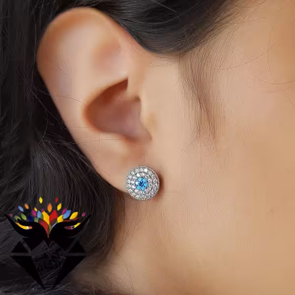 گوشواره نقره میخی مدل چشم زخم GO3031