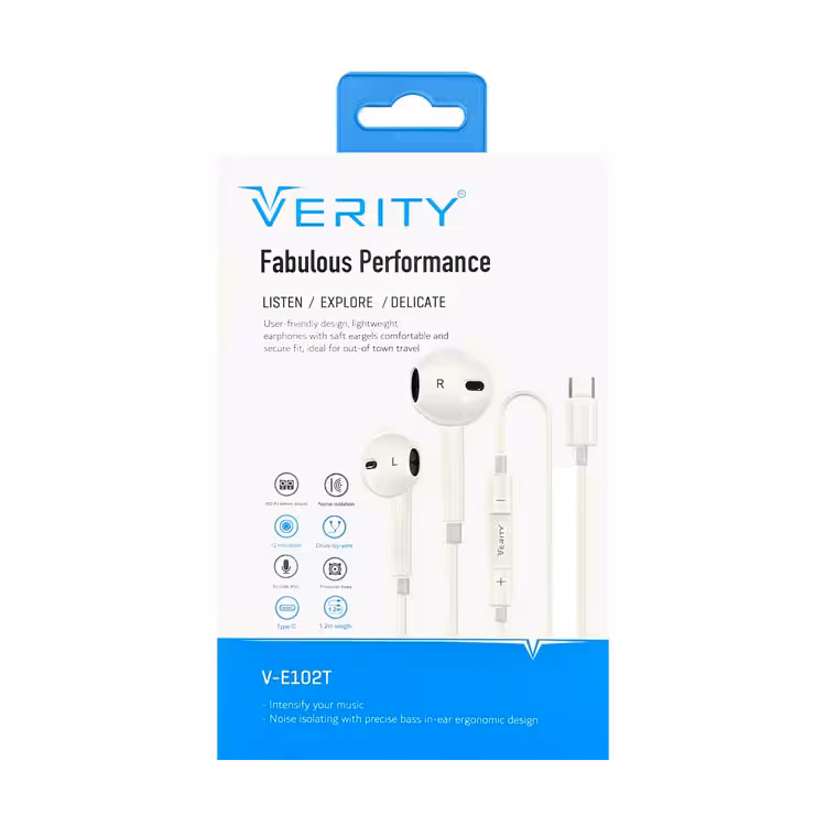 هندزفری VERITY Type-C مدل E102 سفید