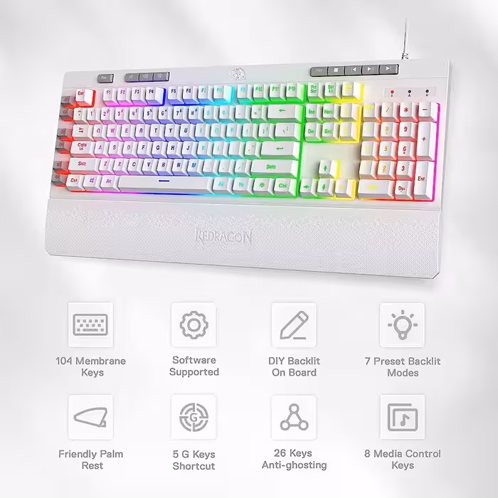 خرید کیبورد Redragon Shiva K512 White با بهترین قیمت