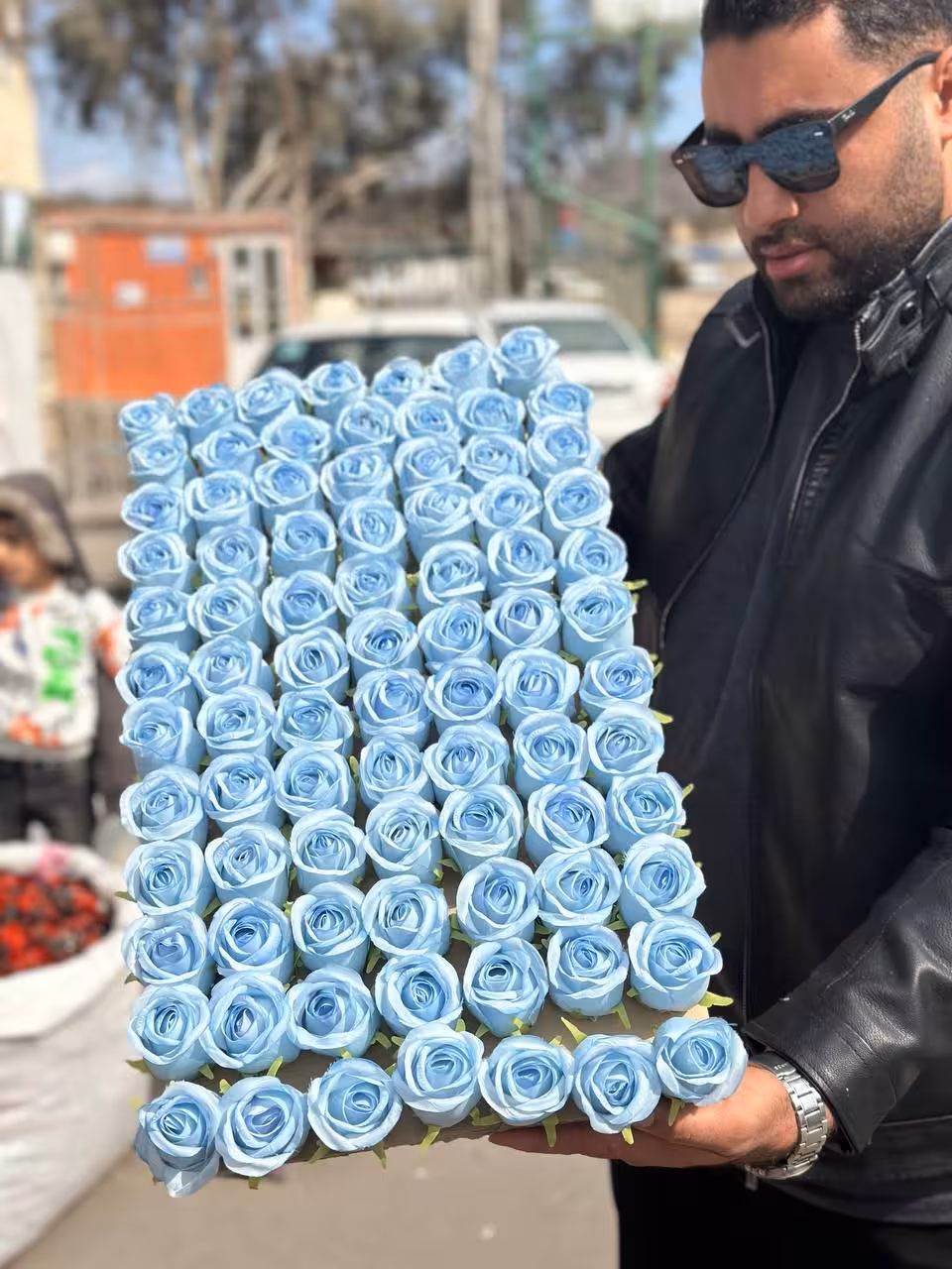 سرگل رز بدون ساقه مصنوعی آبی وارداتی 10 عددی
