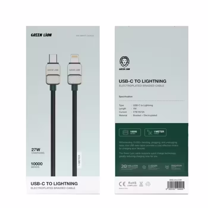 کابل تبدیل USB-C به لایتنینگ گرین Green Lion USB-C to Lightning Electroplated Braided Cable