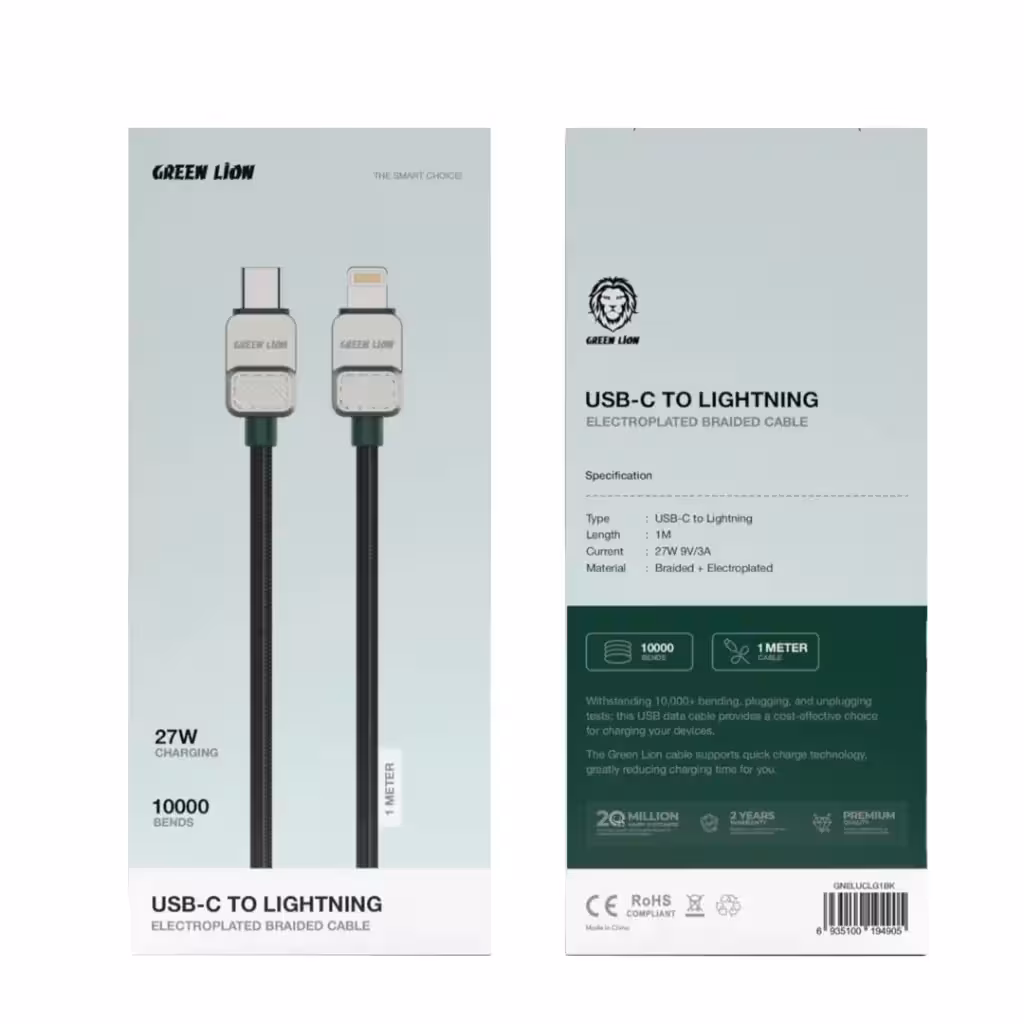 کابل تبدیل USB-C به لایتنینگ گرین Green Lion USB-C to Lightning Electroplated Braided Cable