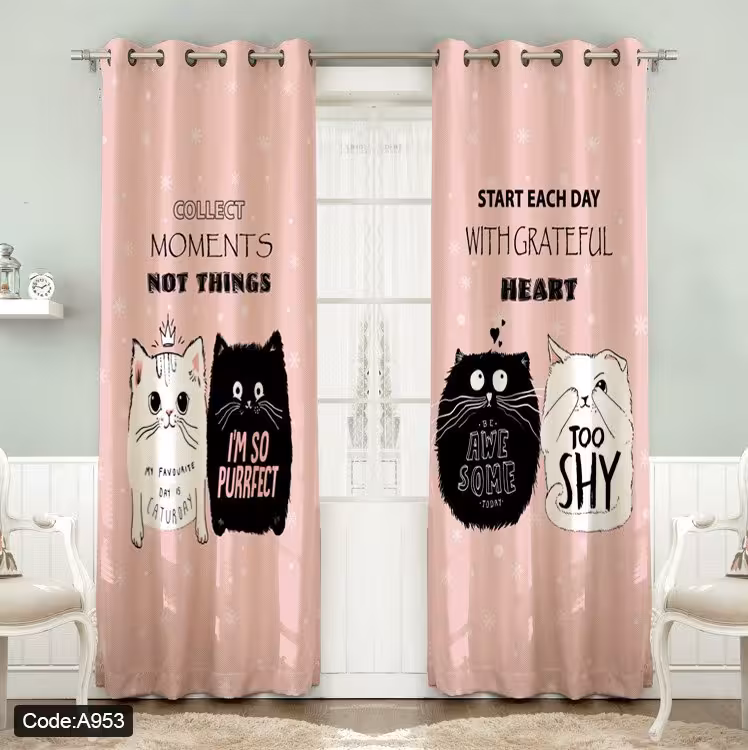 پرده پانچی مخمل چاپی دخترانه کد 953