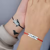 دستبند ست دو نفره جنس نقره با حکاکی دلخواه با نخ چرم 