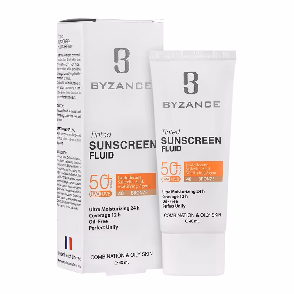 فلوئید ضد آفتاب رنگی SPF50 پوست چرب و مختلط بیزانس