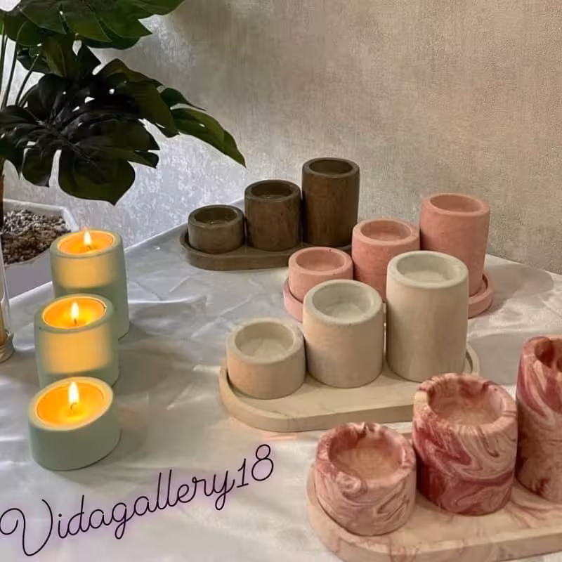 ست جاوارمری از جنس سنگ مصنوعی همراه یک سینی در رنگ بندی متنوع