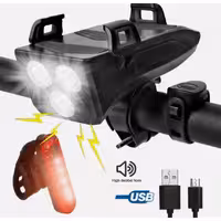 چراغ دوچرخه ضدآب 4 کاره با بوق، پایه گوشی و پاوربانک